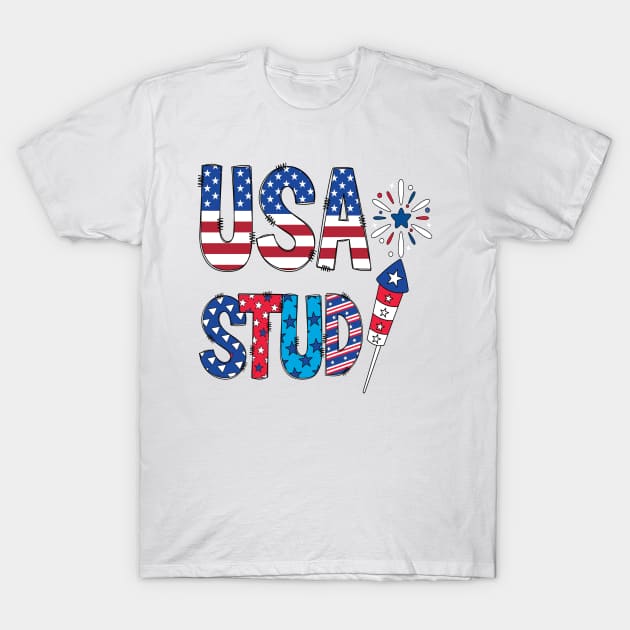 Usa Stud 4th Of July Fire Works T-Shirt by RubyCollection